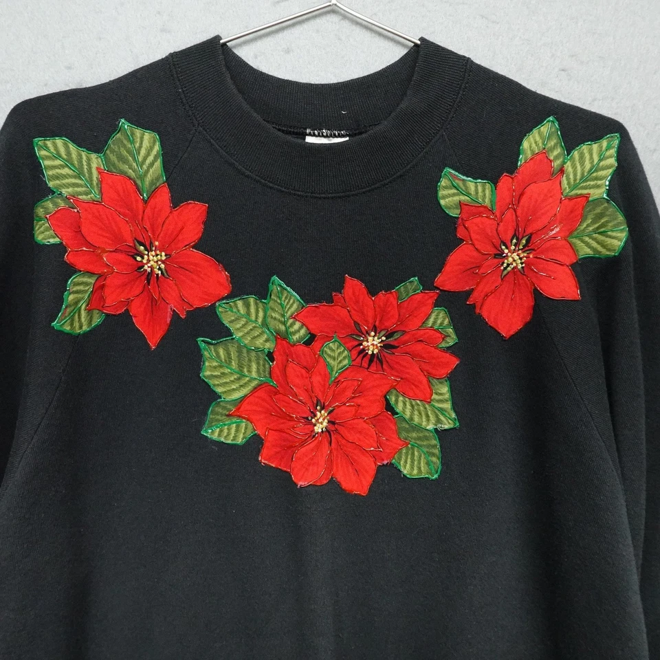 Vintage Poinsettia Sweatshirt Womens Large Made in USA 90s Fruit of the Loom - Image 2 of 4