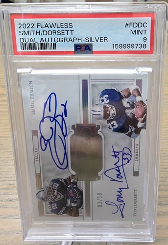 2022 Panini Flawless Dual Auto Emmitt Smith, Tony Dorsett 3/10 plz PSA 9! 🔥 🔥