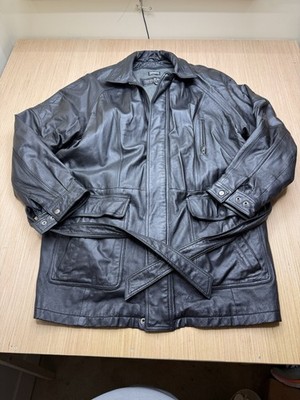 Vintage Men's Wilsons Leather Long Solid Black jacket Size XLT