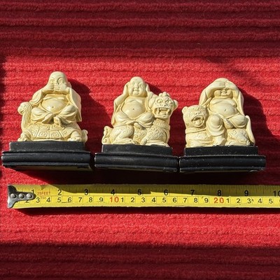 3 Laughing Buddha Figurines See Hear Speak No Evil 3.5  Feng Shui Sculptures