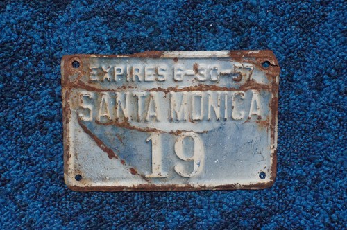 1957 SANTA MONICA California License Plate # 19 Attachment Topper
