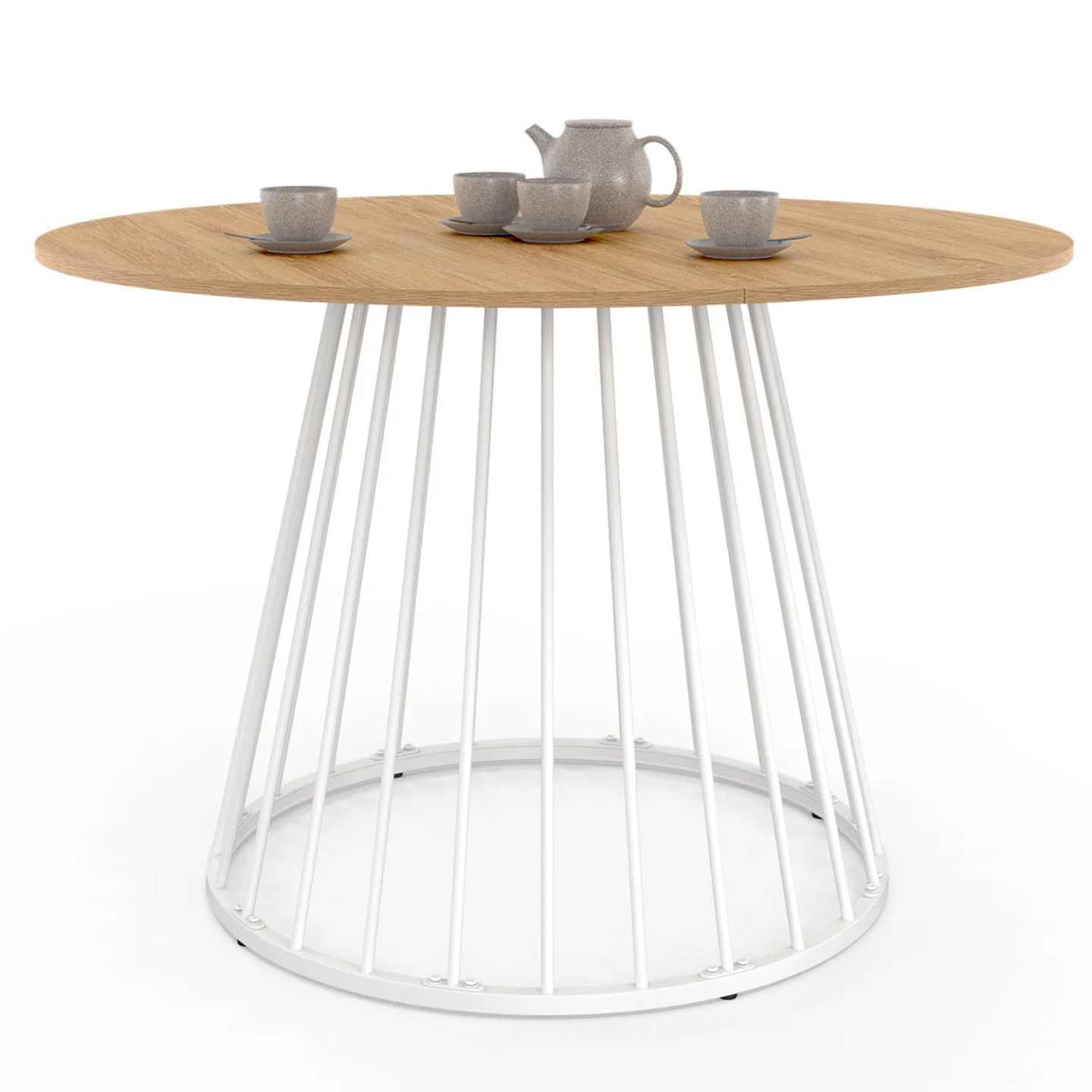 Table à manger ronde YUNA 6 personnes bois et métal blanc Ø120cm