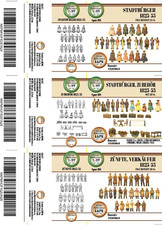3 Figurensets 1825-55 (H0) Stadtb&uuml;rger, Z&uuml;nfte, Verk&auml;ufer, Zubeh&ouml;r GRAU-UNBEMALT