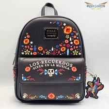 Loungefly Disney Pixar Coco Dia de Muertos Skull Floral Black Mini Backpack Bag