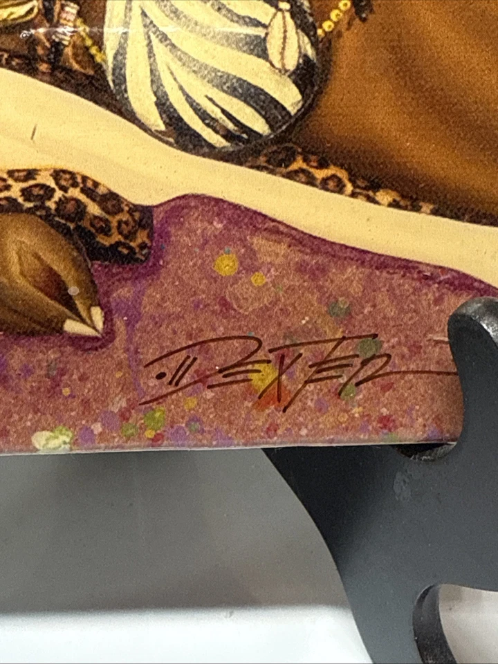 "Azulejo de cerámica Griffin Dexter mujer africana y tigre firmado cuadrado de 8""" Foto 2 de 4