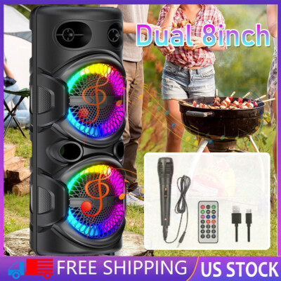 Dual 8'' Portable Bluetooth PA Speaker Rechargeable Karaoke Audio System TWS FM