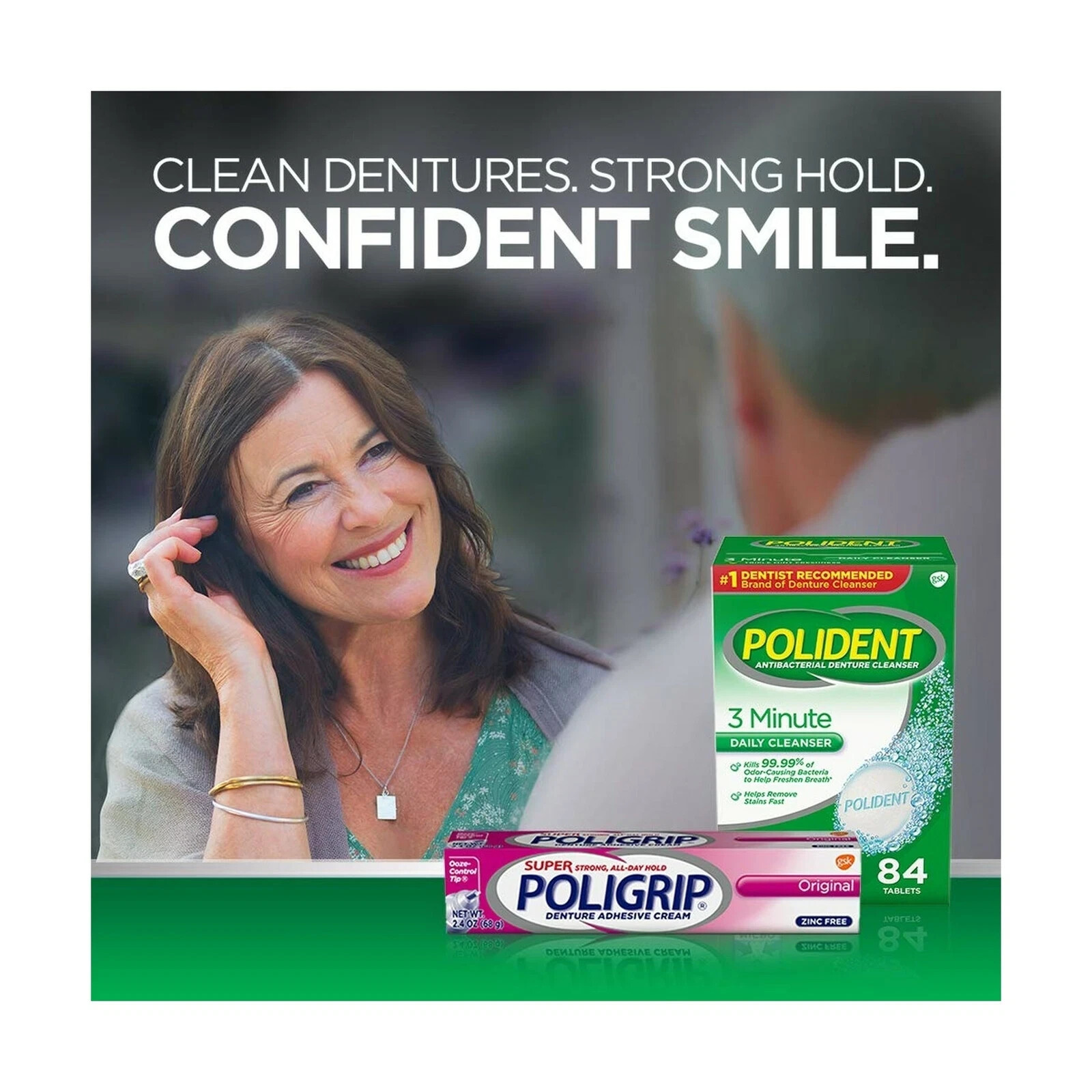 Super Poligrip  Denture Adhesive Cream Free Formula  4 Count New Confidence