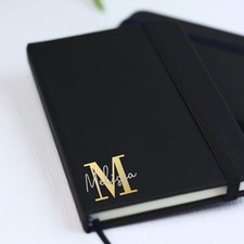 Image of Personalised A6 Lined Hardback Notebook Monogram Black Initial & Name Notepad