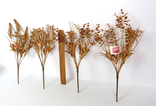 SET OF 4 VINTAGE TETERS FESTIVE GOLDEN FLORAL BUSH ARRANGMENTS 14" to 16" TALL - Picture 9 of 10