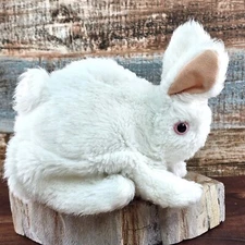 Folkmanis Bunny Rabbit Hand Puppet White Soft Plush Glove Pink Eyes Collectible