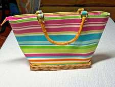 Capelli Straworld Retro Canvas and Wicker Pastel Striped Zippered Purse 2004