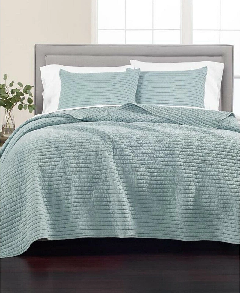 Colección Martha Stewart Lavado Punto Arroz Algodón Percal COLCHA SOLO GEMELO Cielo Foto 2 de 2