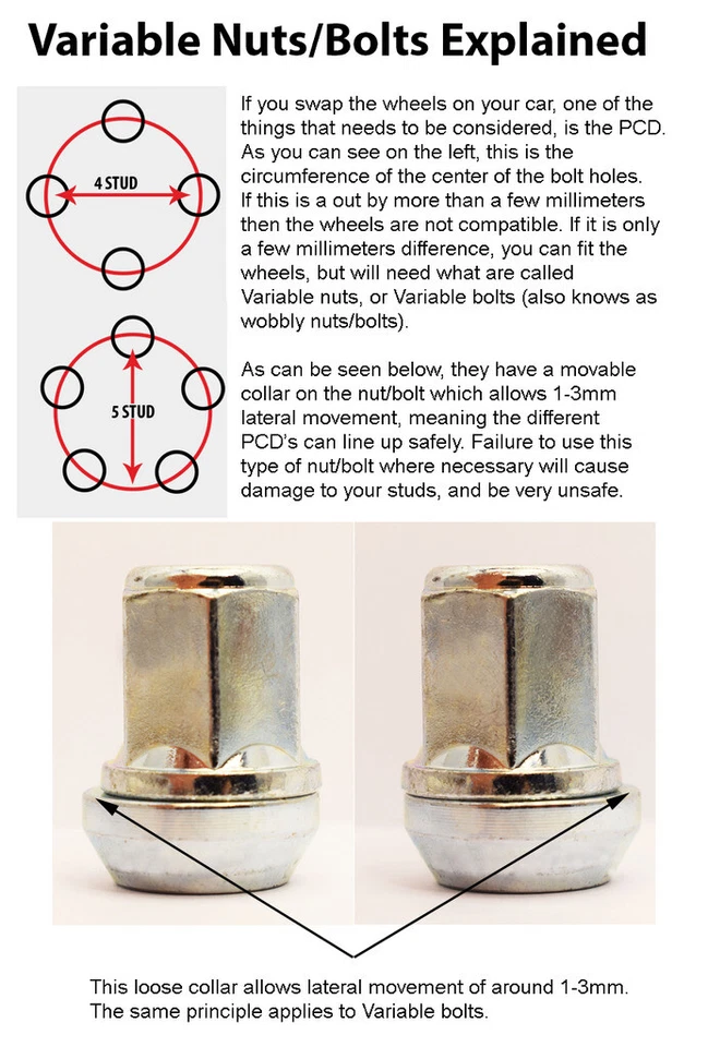 16 Alloy Wheel Vari Bolts M12 x 1.5 Wobbly / Wobble Bolt Variable PCD - Vauxhall - Image 3 of 3