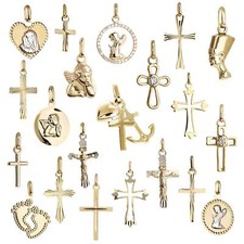 Collana ciondolo oro giallo 333 8 carati lucido diamantato battesimo croce fede