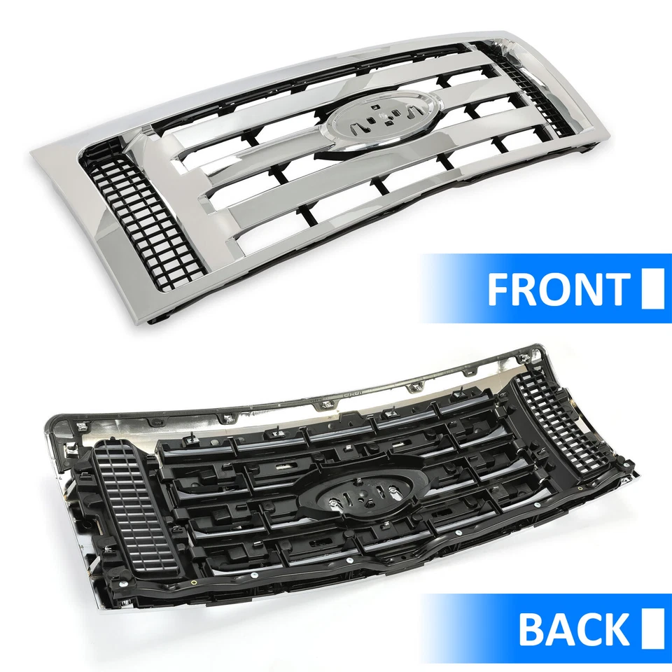 Chrome Grille Shell w/ Black Insert For 2009 2010 2011 2014 Ford F-150 F150 XLT Foto 3 de 4