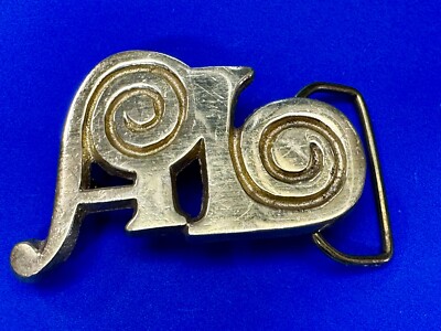 Name AL Retro Spiral Pattern Vtg. Solid Brass 1989 Aminco Belt Buckle- Taiwan