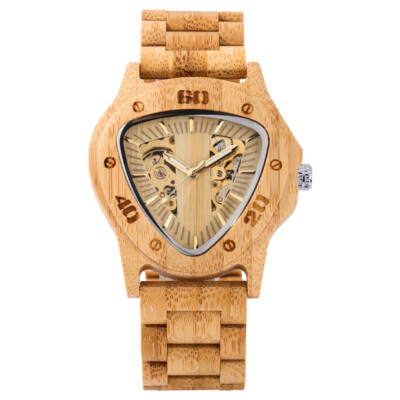 Luxury Men Watch Triangle Automatic Mechanical Wrist Watches Wooden Band Watches