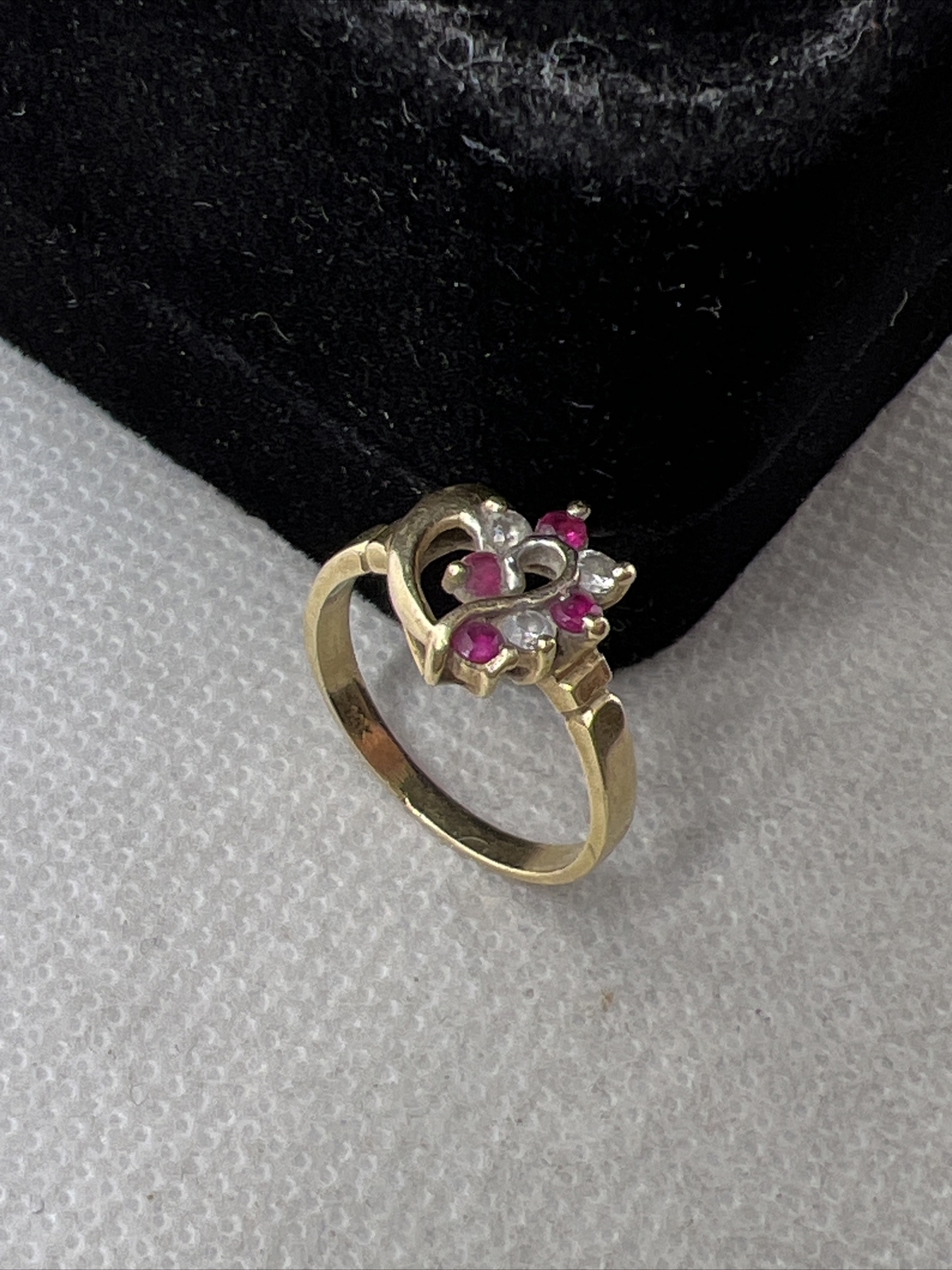 CUTE Solid 14K Yellow Gold Created Ruby & White C… - image 11