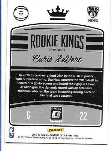 Caris LeVert 2016-17 Donruss Optic Rookie Kings Silver Prizm #17 Brooklyn Nets - Imagen 2 de 2
