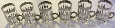 VINTAGE BOHEMIA GLAN MORAVSKE SKLARNY KVETNA SET OF 6 GLASS TEA TUMBLER SAUCER