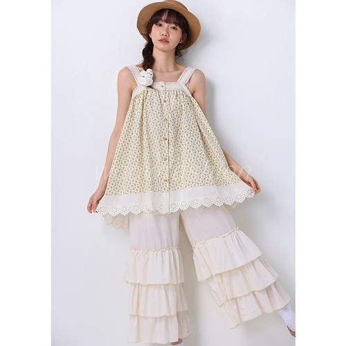 Lady Layer Ruffled Cotton Capri Pants Wide Leg Lace Pettipant Half Slip Bloomers - Picture 6 of 16