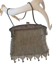 Vintage Art Deco German Silver Tassel Mesh Chainlink Bag Clutch Purse