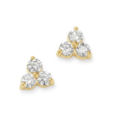 5 Pairs | 14K Yellow Gold Plated Three Stoned Crystal Stud Earrings