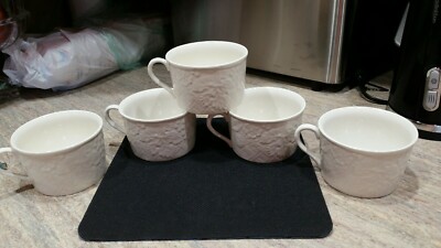 LOT of 5 ~ Mikasa ENGLISH COUNTRYSIDE White Pattern DP900 Flat Coffee / Tea Cups