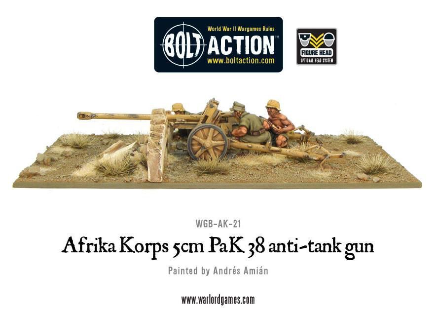 Thumbnail - Warlord Games Afrika Korps 5cm Pak 38 Anti-tank Gun 28mm Ww2 German