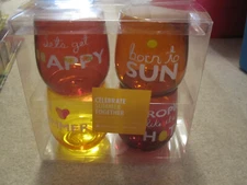 Celebrate Summer Together 4 Pc acrylic Wine Glass Cups Drinkware Set new