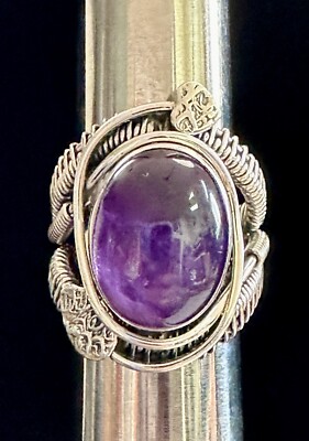 Schillernder natürlicher Amethyst Cabochon Sterlingsilber Ring