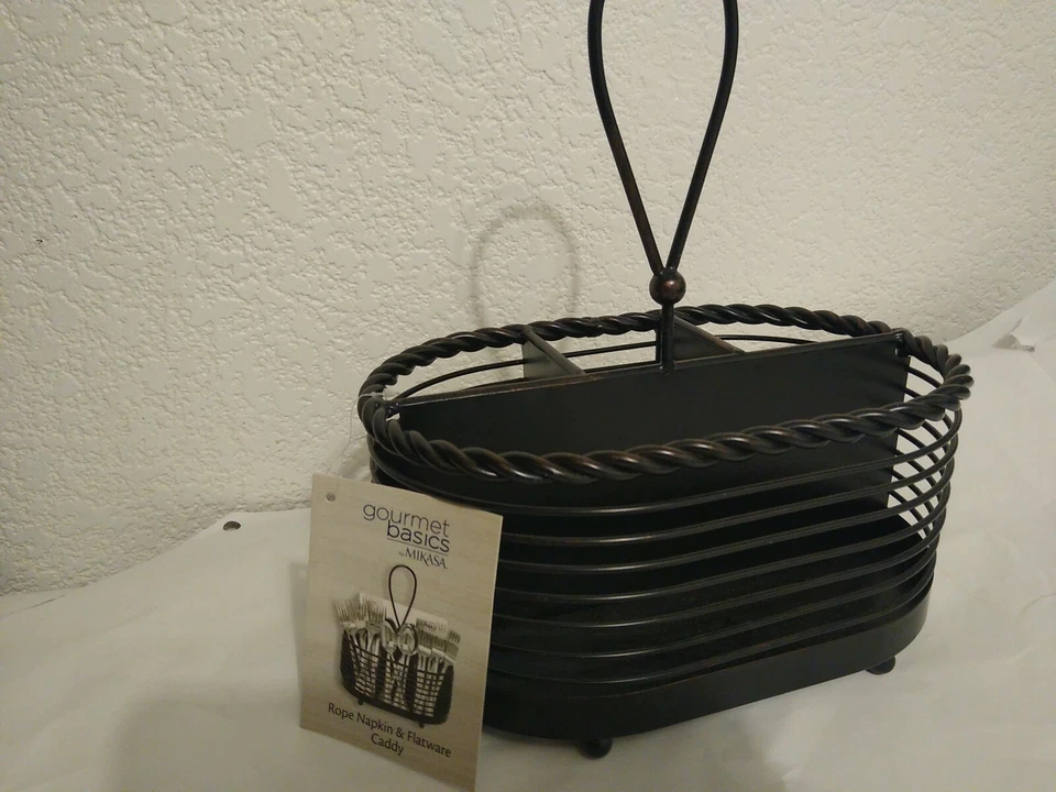METAL DURABLE GOURMET BASICS MIKASA ROPE NAPKIN FLATWARE PICNIC CONDIMENT CADDY - Image 3 of 4