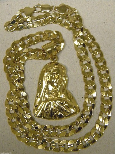Große gelbvergoldet 24 Zoll kubanische Halskette & Dame Schmerzen Gesicht Gewand Charm Set - Bild 6 von 6