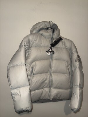 Palace Pertex blickdichte Sturmhaube Puffa Jacke - Beton Grau Weiß - Größe S In Hand  