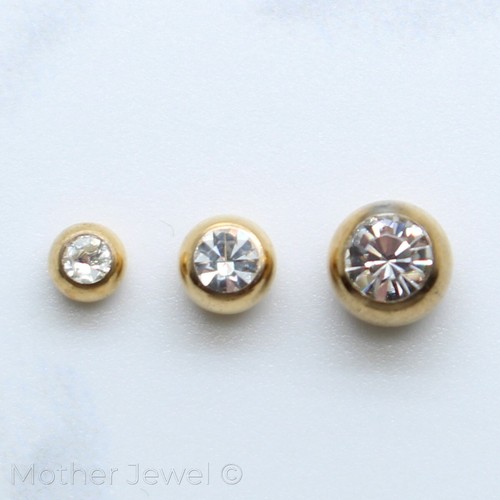 SIMULATED DIAMOND YELLOW GOLD IP BELLY RING LABRET SPARE 16G REPLACEMENT BALL - 第 1/11 張圖片