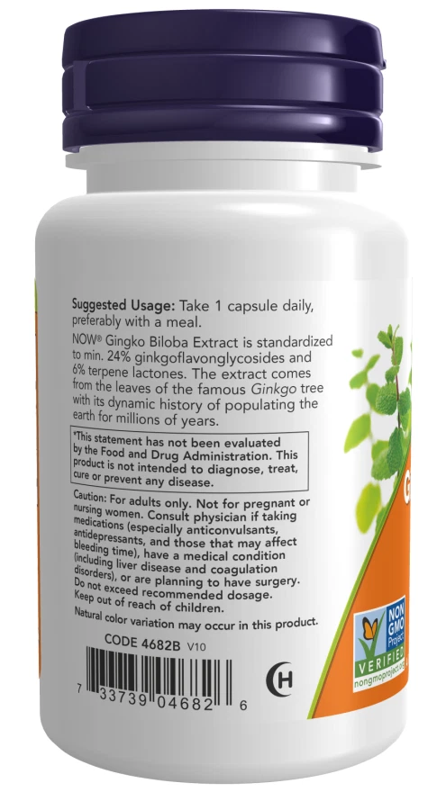 NOW**200 Veg Capsules**GINKGO BILOBA -Double Strength 120 mg (LIMITED TIME SALE) - Image 4 of 4