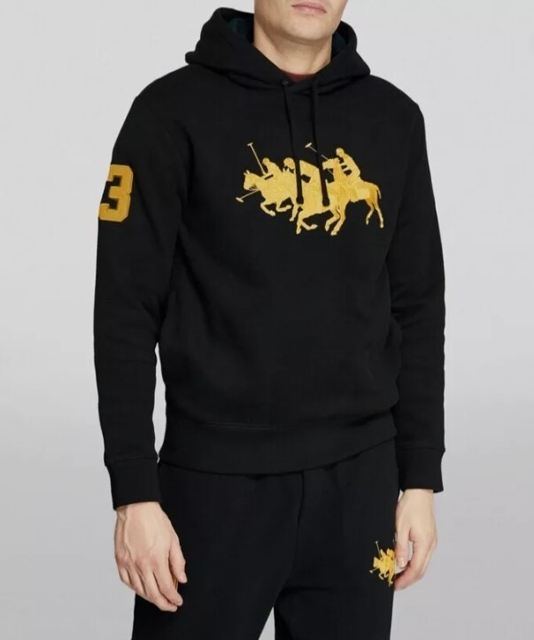 Felpa con cappuccio Polo Ralph Lauren Triple Pony in pile taglia XXL nera nuova con etichette #3G502
