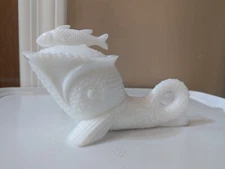 Kemple Glass Milk White Glass Covered Dolphin Koi Fish Covered Lidded Candy Dish