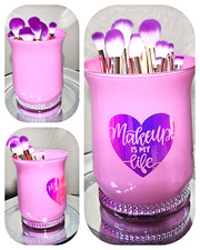 Glitter Makeup Brush Holder, Pink Glass Makeup Brushes Organizer, Vanity Decor