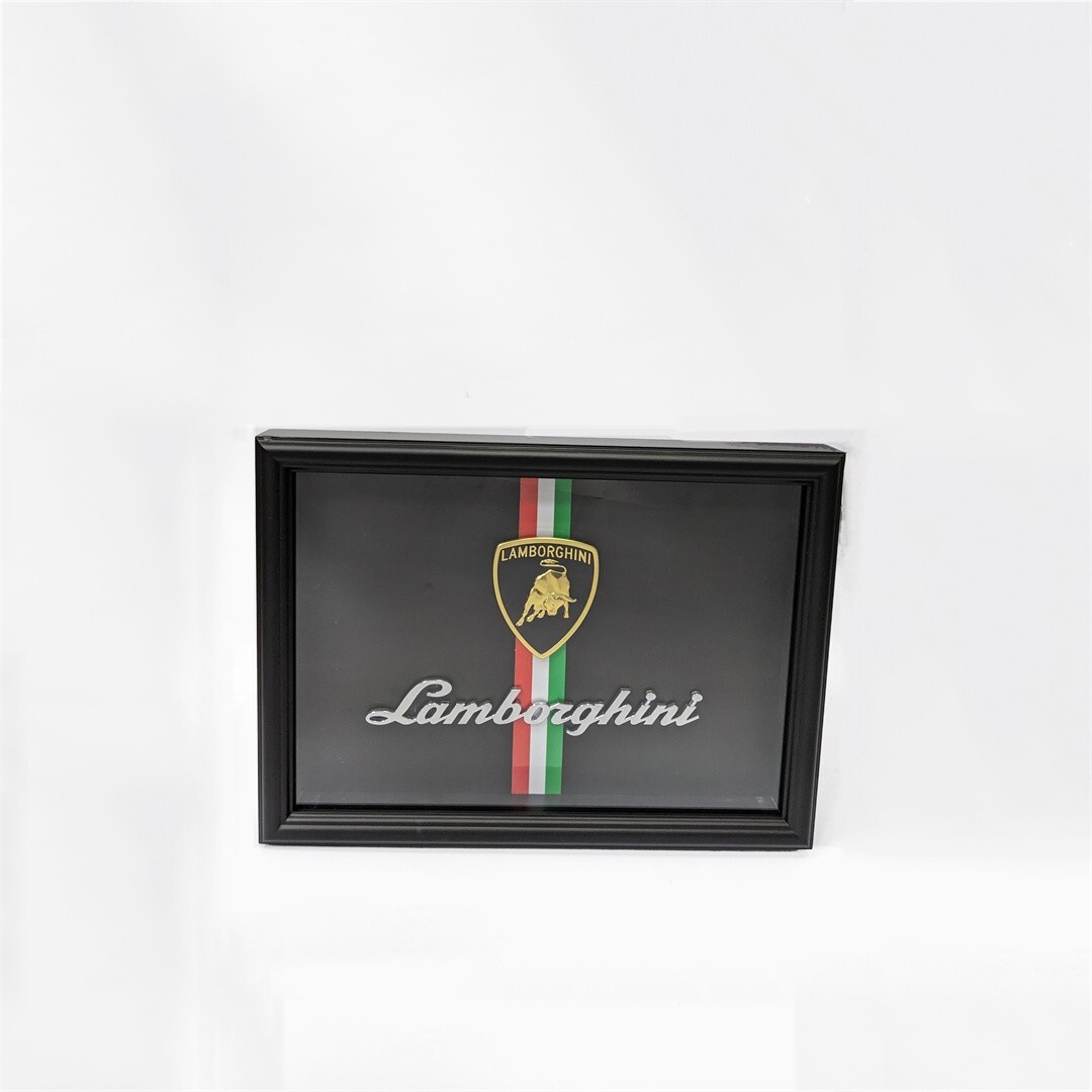 Lamborghini Emblem Wooden Glass Frame – Premium Car Brand Display