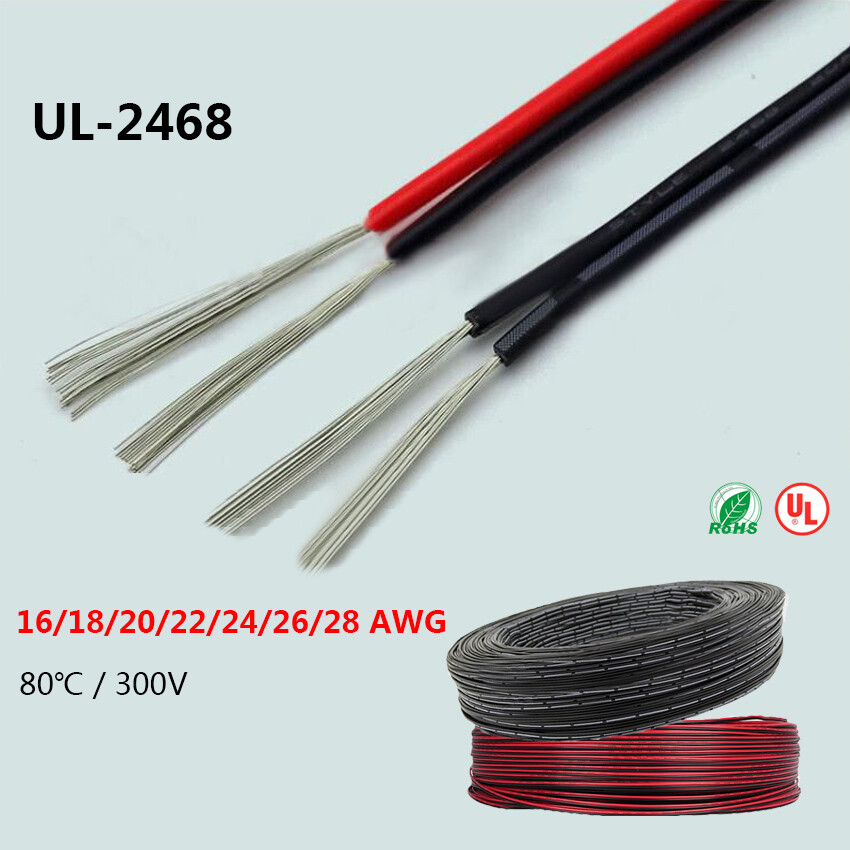 UL-2468 Stranded Cable 2-Cores Tinned Copper Wire Flat Ribbon 