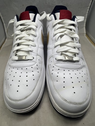 AUTHENTIC NIKE AIR FORCE ONE 1 CORE MEN’S SIZE 12-WHITE/METALLIC GOLD/OBSIDIAN - Picture 2 of 9