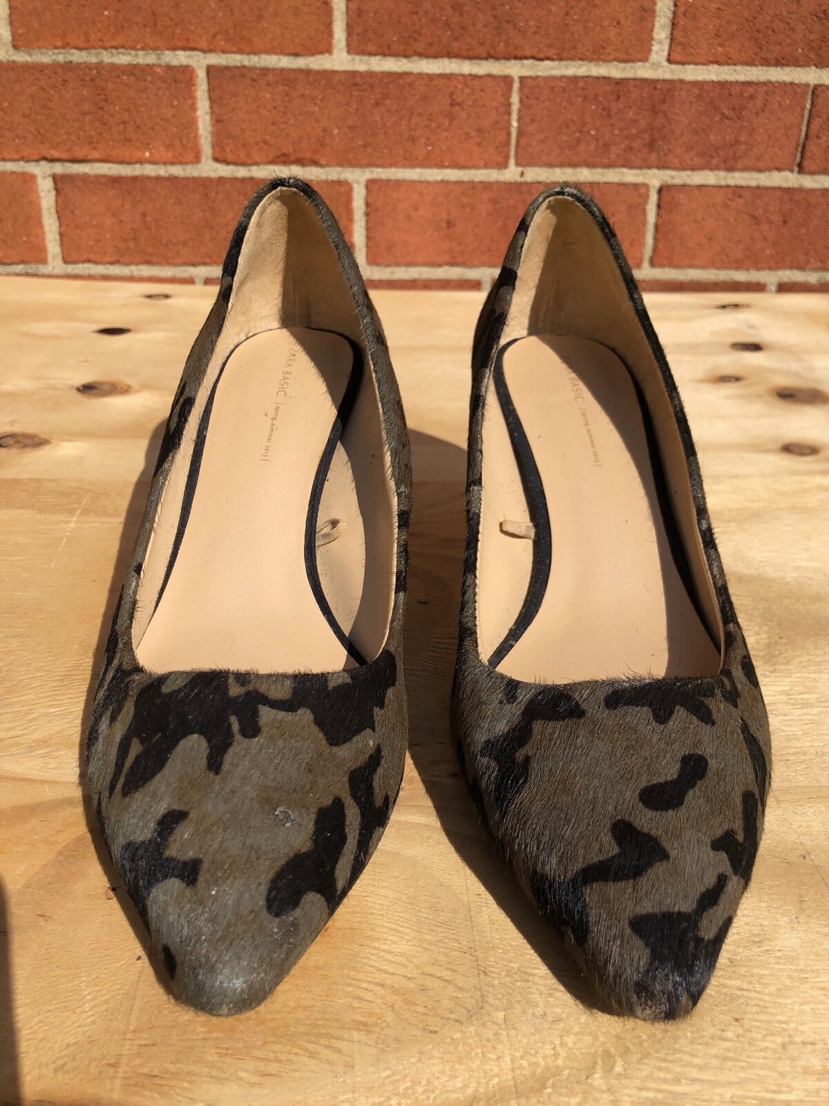 Zara Camo Camouflage Pony Hair Shoe Pumps kitten Hee… Gem