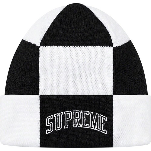 SUPREME CHECKERBOARD BEANIE WHITE FW19 