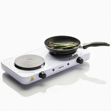 Electric Double Hot Plate Twin Hob Cooker White Portable Tabletop Kitchen Hob