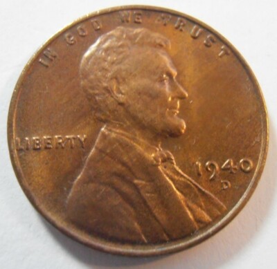 1940 D Lincoln Cent - BU, R/B Wheat Cent, FREE SHIPPING