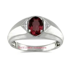Natural Garnet & CZ Gemstones with 925 Sterling Silver Ring For Men's #234