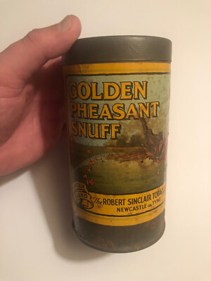 EARLY 1900's RARE GOLDEN PHESANT SNUFF TOBACCO TIN. ROBERT SINCLAIR TOBACCO  CO