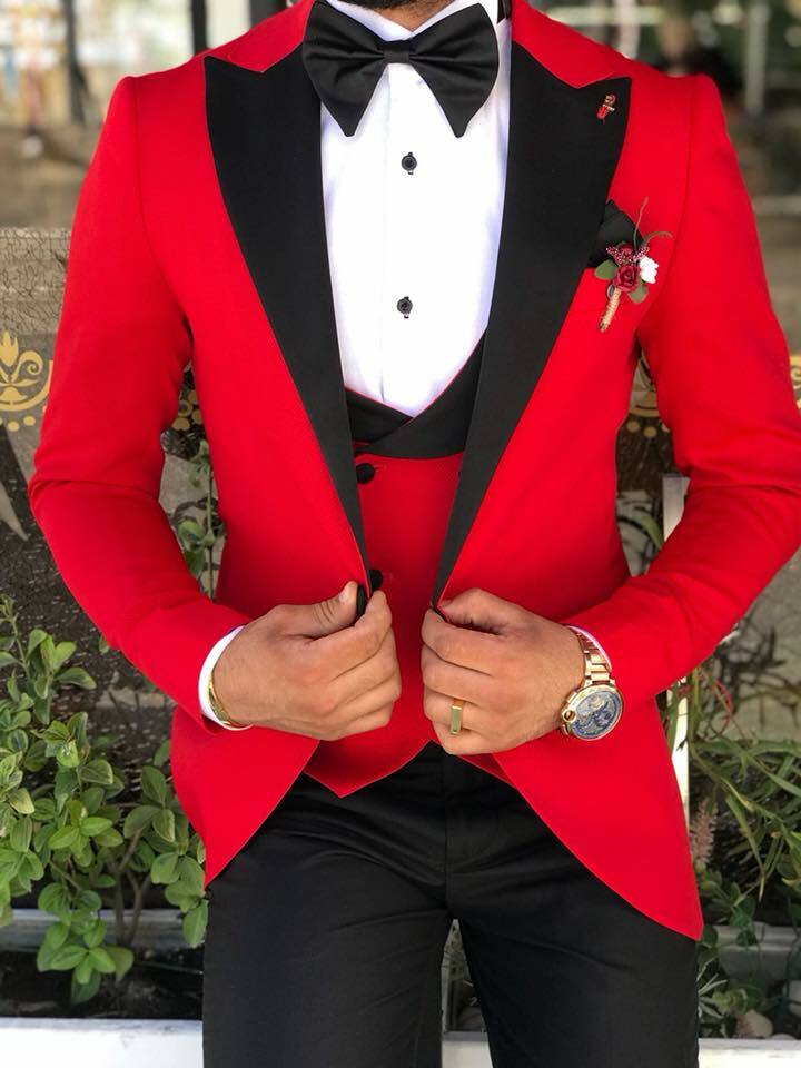 Designer Red Smoking Wedding Party Men's Suit Vest Tailored Slim Fit 42 image 3