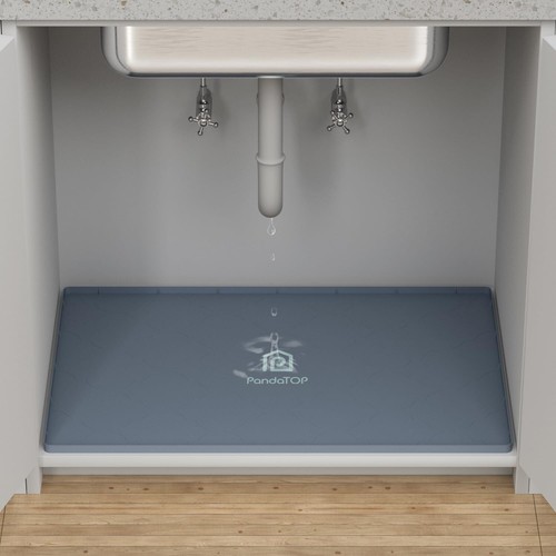 Under Sink Mat, 34" x 19" Silicone Kitchen Cabinet Tray, Waterproof & Flexibl... - Picture 2 of 8